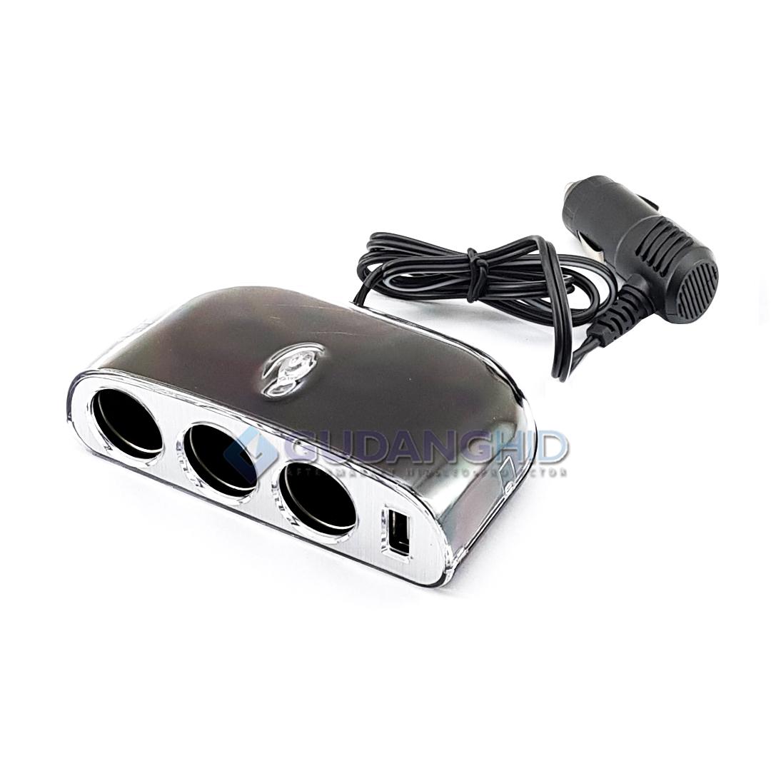 Colokan Lighter 3 Lubang Charger Mobil 1 USB 12V/24V Extension Adaptor colokan lighter 3 lubang charger mobil 1 usb 12v/24v extension adaptor