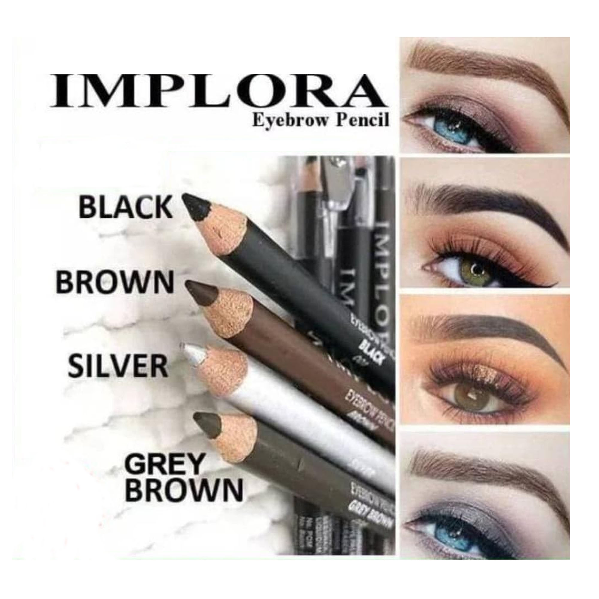 Implora Pensil Alis 2 in1 2,5 gr - Eyebrow Pencil Original - Tersedia Warna Black, Brown, Silver, Grey Brown, Dark Brown
