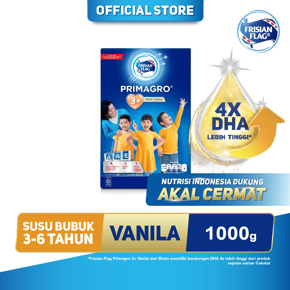 Frisian Flag Primagro 3+ Vanilla 1000gr (3-6 tahun) - Susu Formula Pertumbuhan Anak