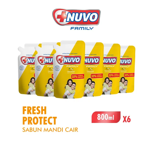 [Paket isi 6] NUVO Family Sabun Mandi Cair Fresh Protect Pouch 800ml