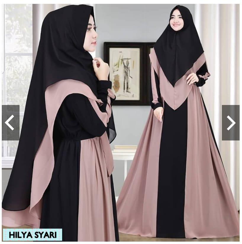 Baju Muslim Modern HILYA SYARI Bahan MOSSCRAPE Dapat GAMIS + KHIMAR Gamis Syari Set Khimar Terbaru 2021 Gamis Syari Remaja Simple Gamis Syar’i Wanita Jumbo BEST SELLER