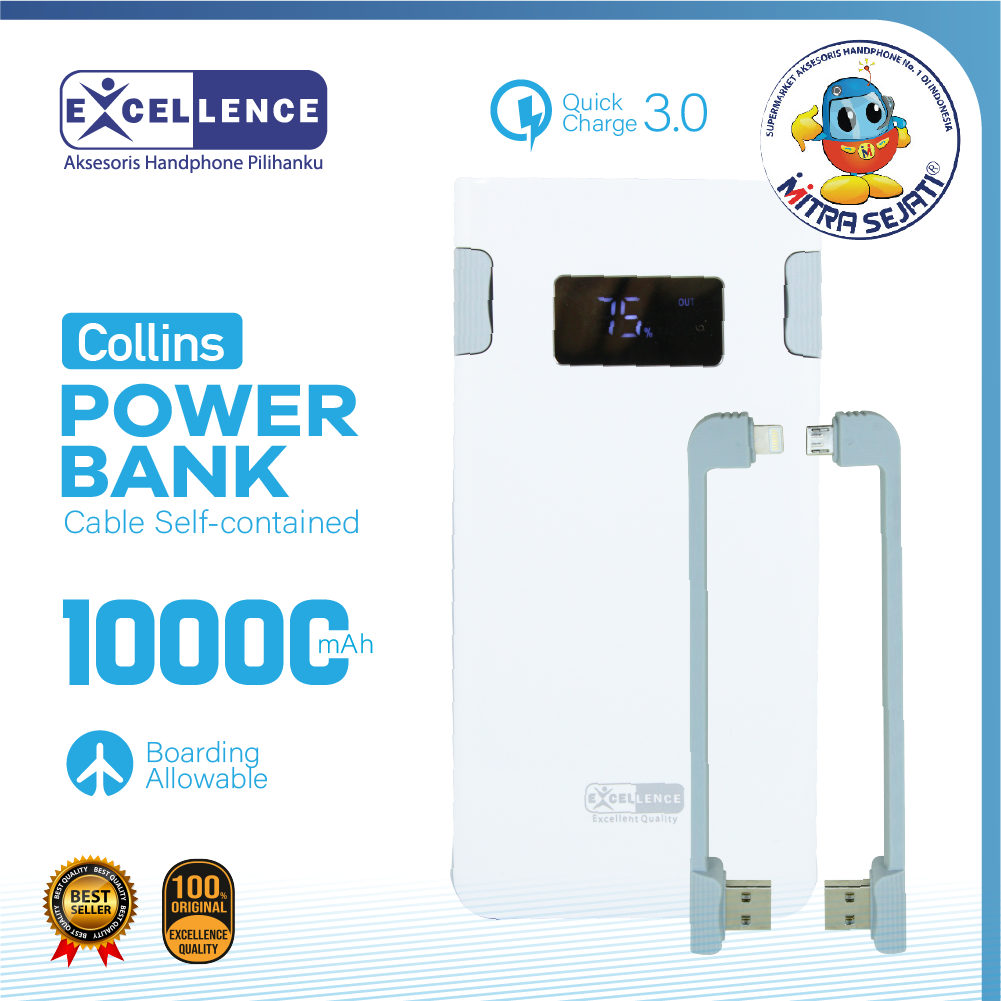 Power Bank Excellence Collins 10000mAh Real Capacity Garansi 1Tahun