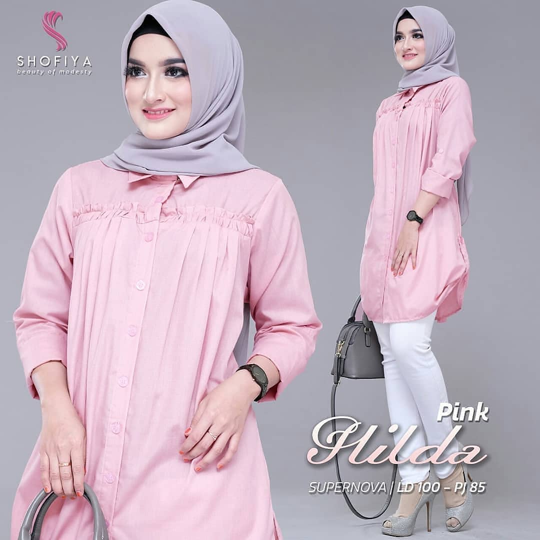 Baju Muslim Modern HILDA TUNIK BL Bahan SUPERNOVA KANCING HIDUP BUSUI Pakaian Wanita Atasan Tunik Remaja Kekinian