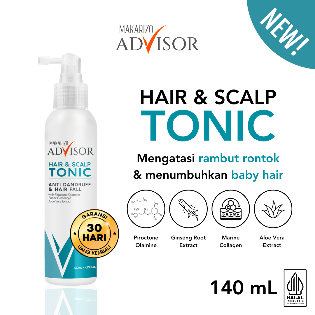 Makarizo Advisor Hair & Scalp Tonic 140mL - 2 in 1 Atasi Rambut Rontok dan Ketombe / Menumbuhkan ...
