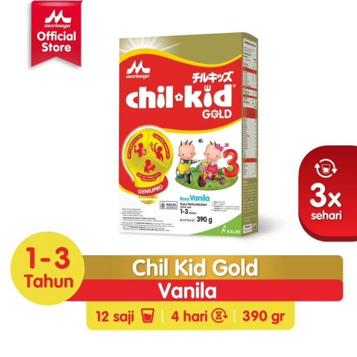 Morinaga Chil Kid Gold Susu Formula Pertumbuhan Anak Usia 1-3 Tahun Vanila 390gr