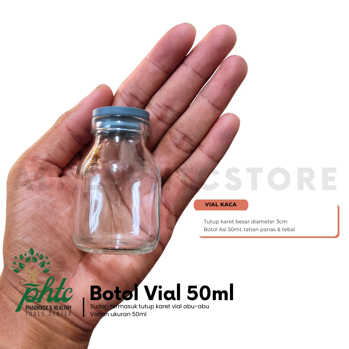 BOTOL VIAL 50ml l BOTOL ASI 50ml l BOTOL KACA 50 ML TUTUP KARET BESAR