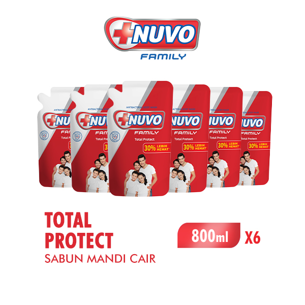 [Paket isi 6] NUVO Sabun Cair Total Protect Refill Pouch 800ml