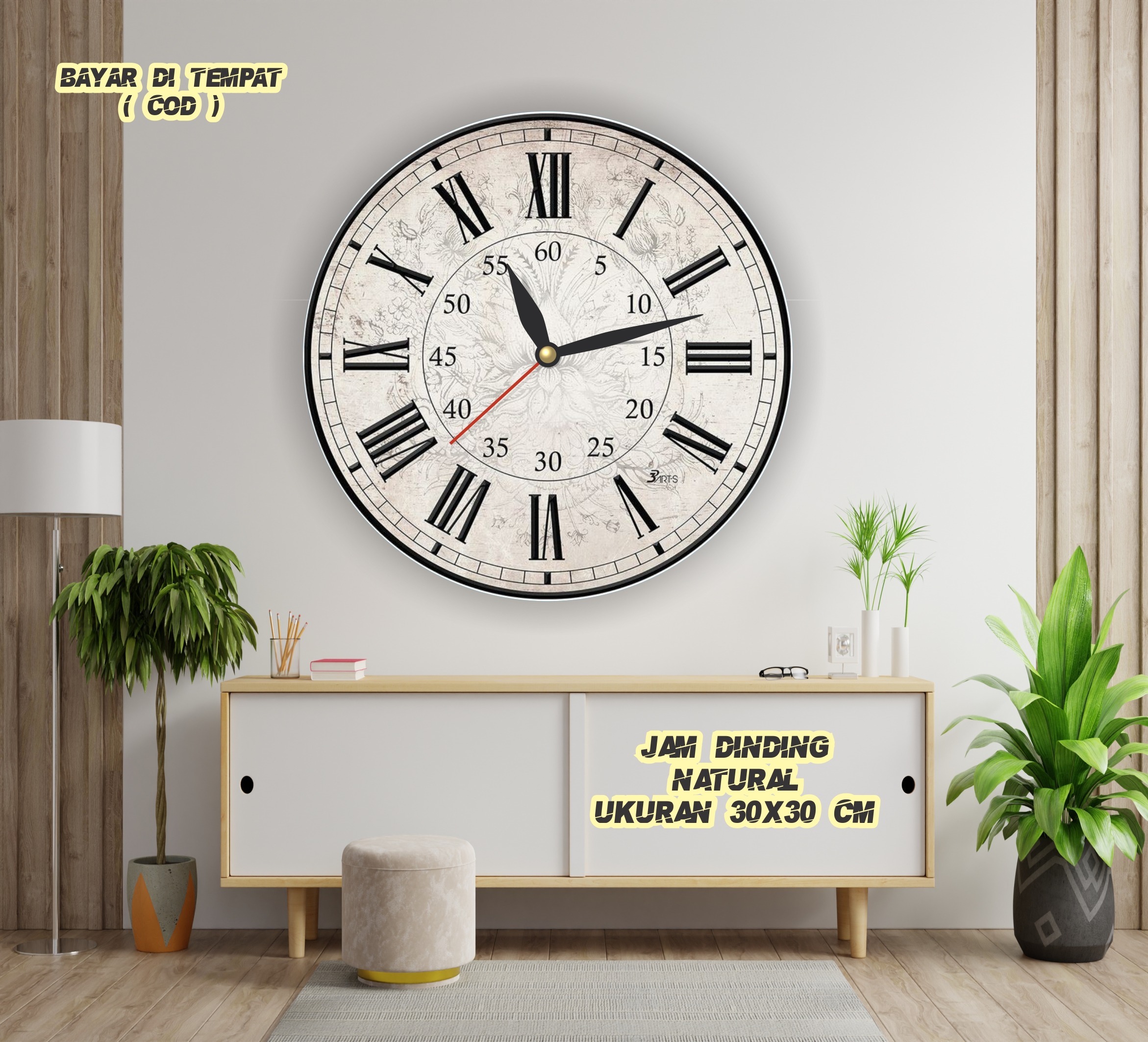 Jam Dinding Minimalis Dekorasi Rumah Simpel / Wall Clock Shabby Chic / Hiasan Dinding Modern 055