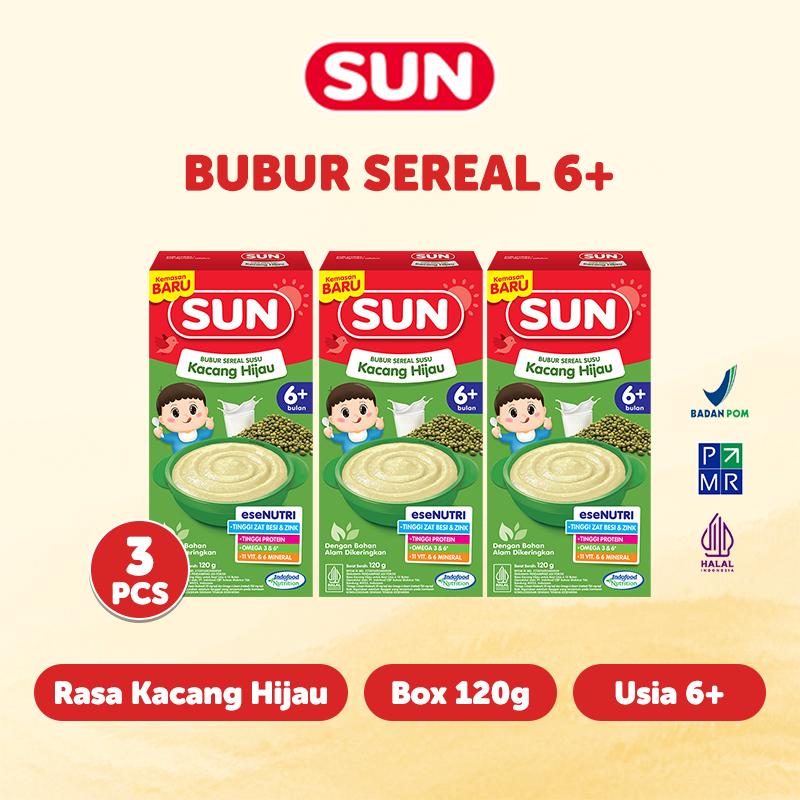 3 PCS - SUN Bubur Bayi 6+ Kacang Hijau Ekonomis 120 Gr