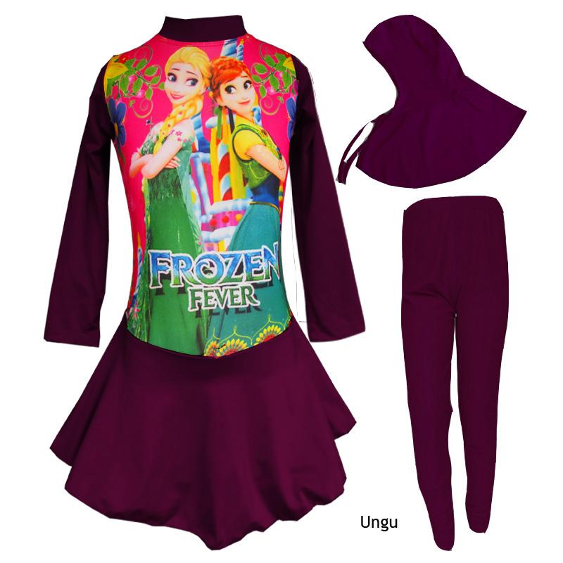 Baju Renang Anak Muslim Karakter Frozen Daun Pink Size SD
