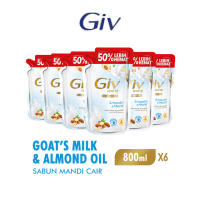 [Paket isi 6] Giv White Sabun Mandi Cair Goats Milk & Almond 800ml