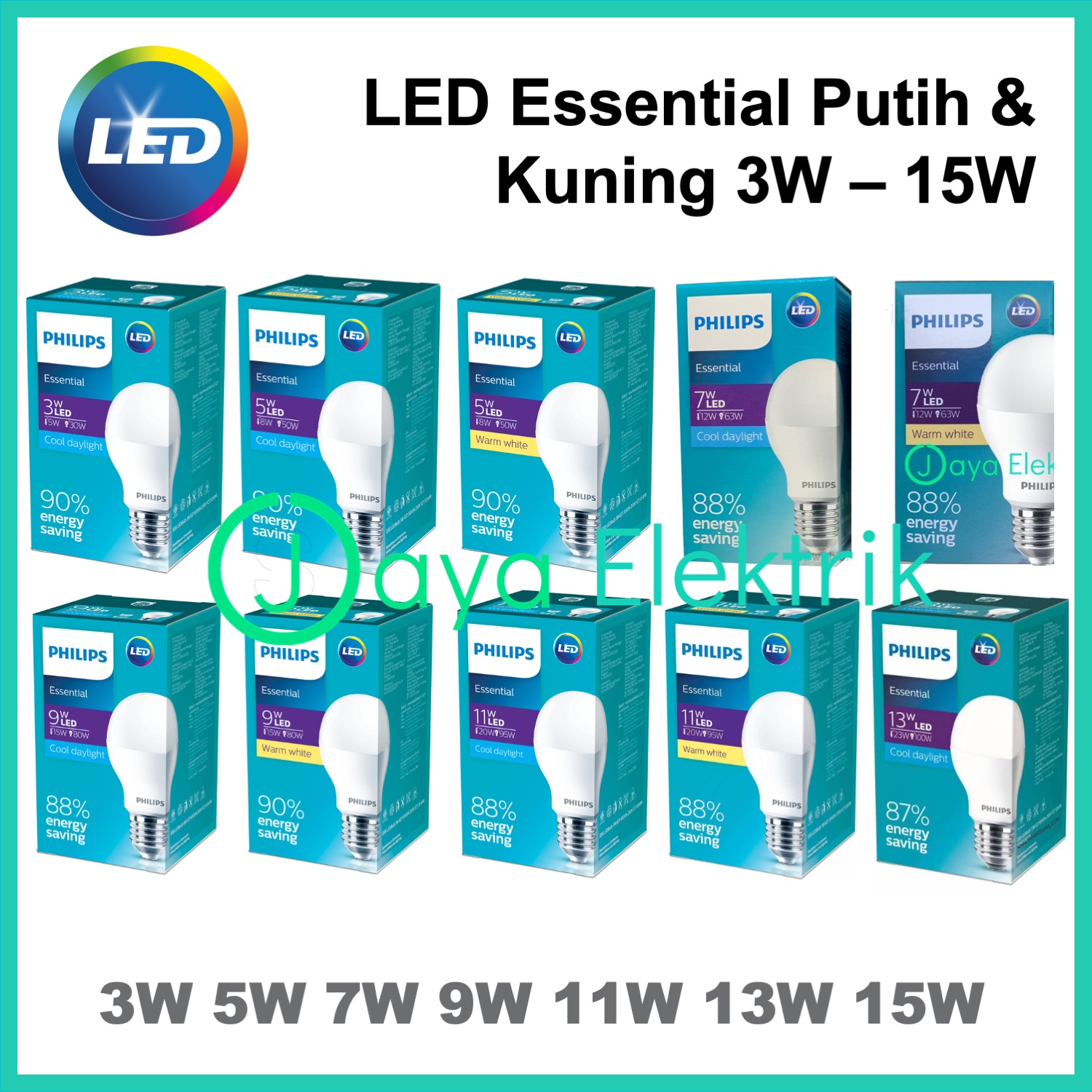 Lampu Philips LED Essential 3W 5W 7W 9W 11W 13W Putih Kuning - Bohlam LED 3 5 7 9 11 13 W Watt Grosir Murah