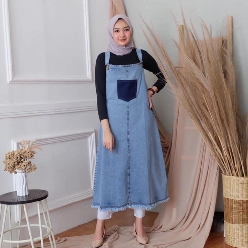 Baju Muslim Modern PLAIN OVERALL MC Bahan Jeans ( HANYA OVERALL ) Baju Wanita Jumpsuit Casual Pakaian Modern Baju Kerja Hijab Modern Terbaru Overall Kekinian Baju Kodok Baju Terusan Muslimah Jumpsuit Lucu Overall Keren Kekinian 2019