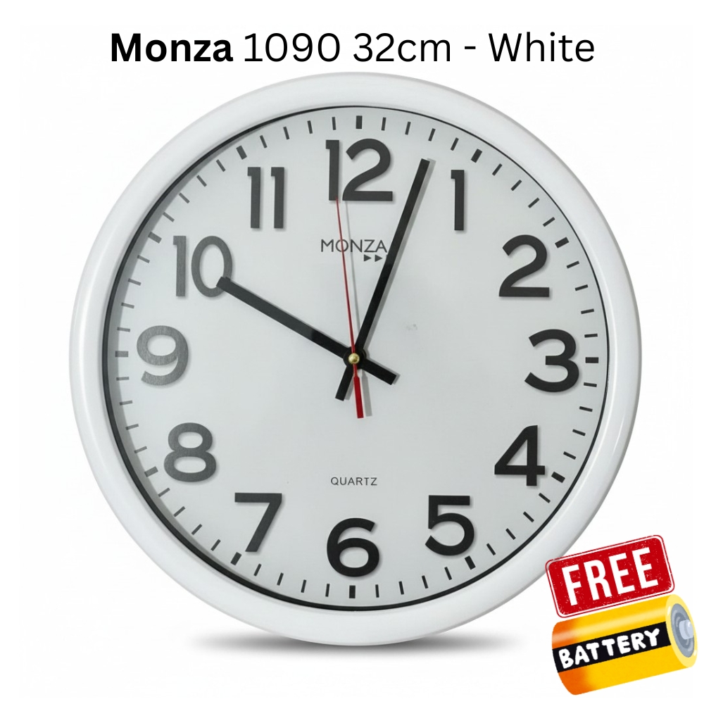 Jam Dinding MONZA M1 Diameter Jumbo 32cm Minimalis Polos Untuk Kamar Ruang Tamu dan Kantor