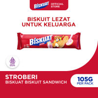 Biskuat Sandwich Stroberi 105g Biskuit Sandwich dengan Krim Rasa Stroberi