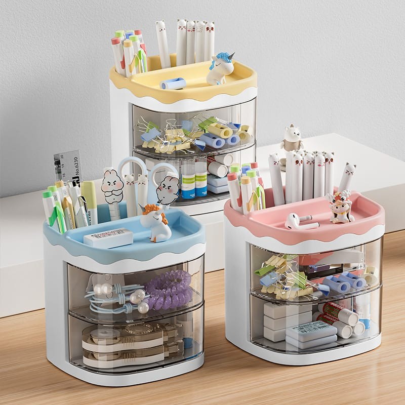 King Grosir Shop - Kotak Penyimpanan Alat Tulis Kosmetik Perhiasan Box Organizer 2 Laci