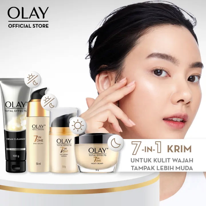 OLAY Total Effects Niacinamide Set Skincare Antiaging Cleanser 100gr Daily Serum Day+Night Cream ...
