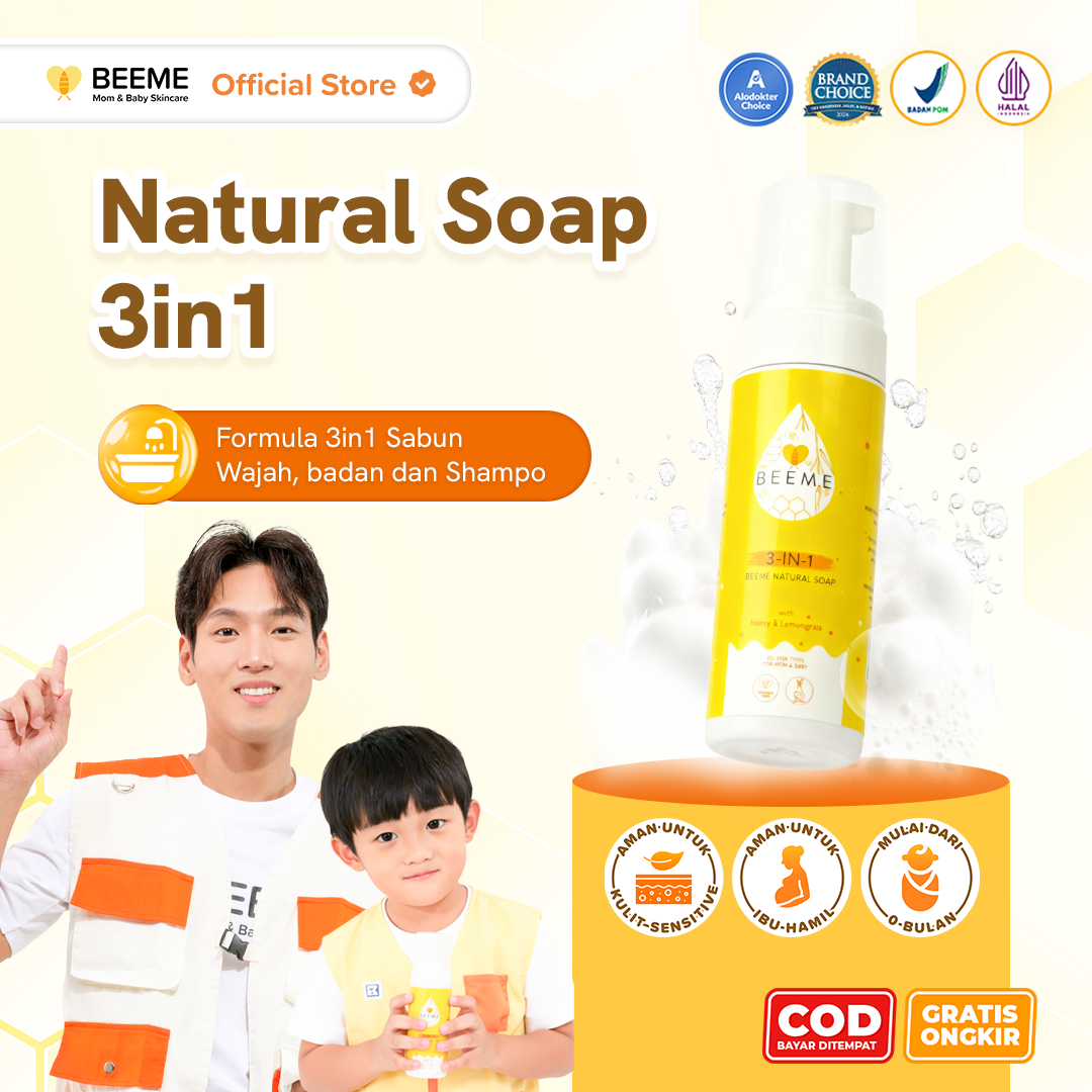 Beeme Natural Soap 3 in 1 with Honey & Lemongrass | SKINCARE IBU DAN ANAK | Mom and Baby Cream