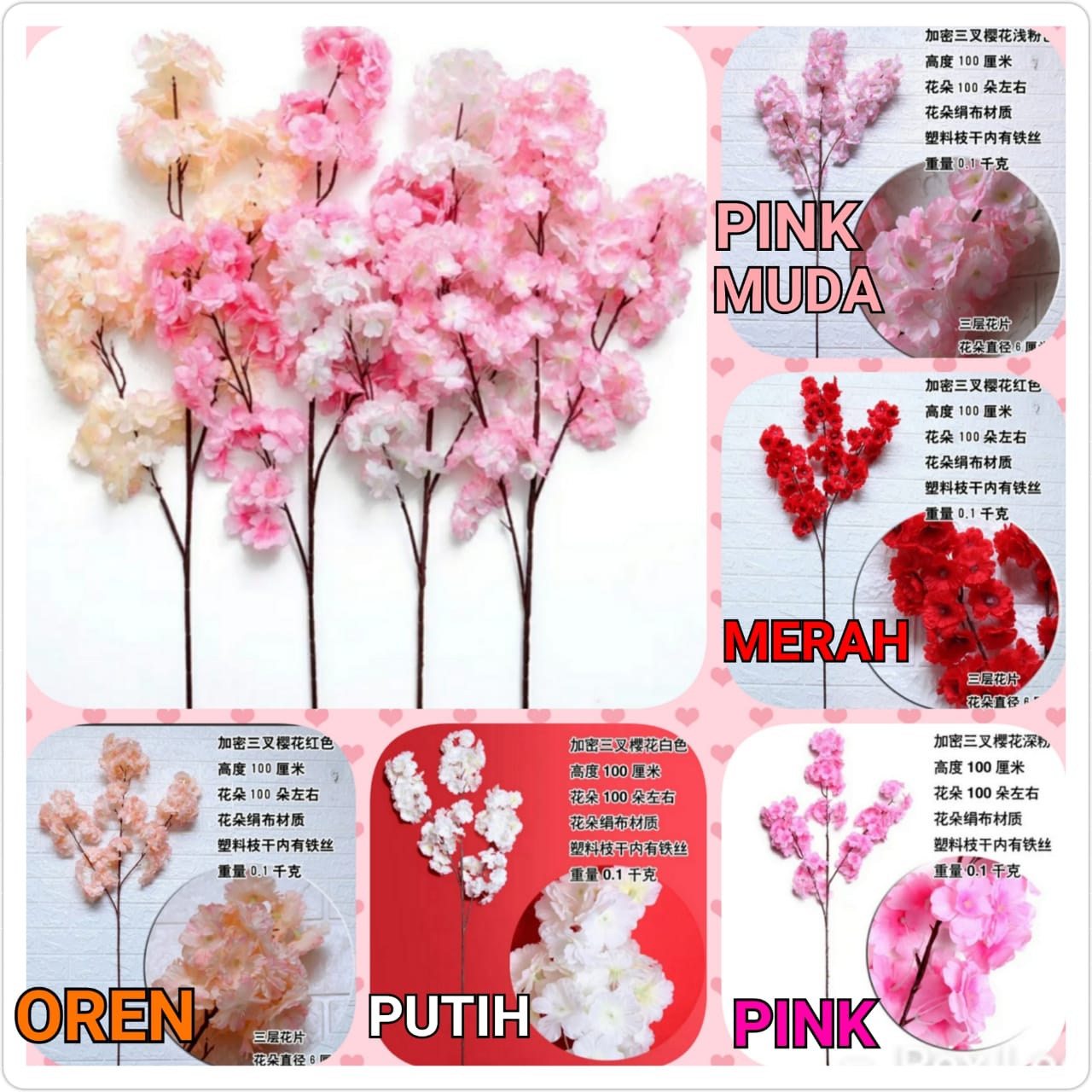 Bunga Sakura cabang3 /bunga palsu / artifisial plant bunga sakura cabang3 /bunga palsu / artifisial plant