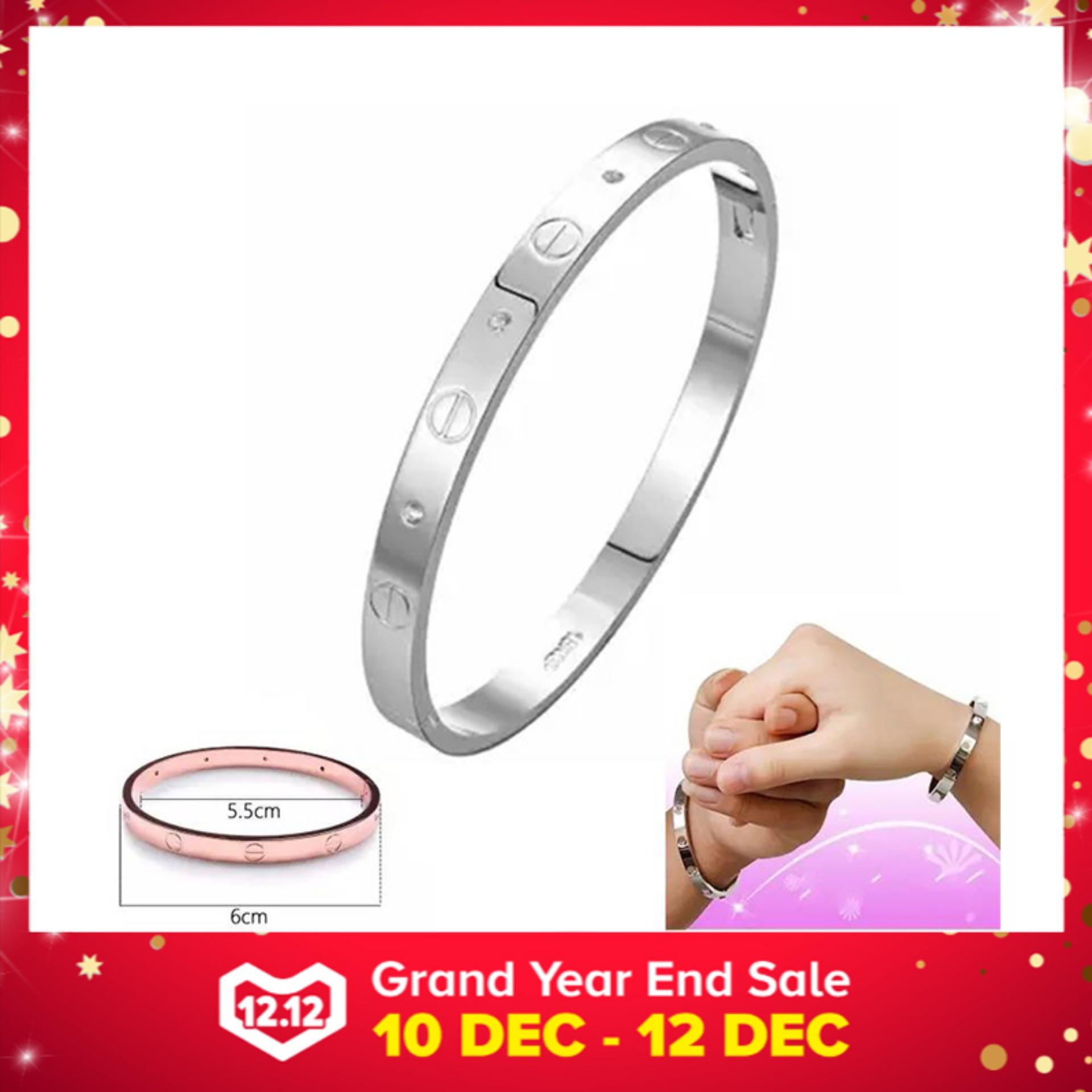 Women's Fashion Jewellery Stainless Steel Screw Rhinestone Titanium Bangle Charm Bracelet for Love