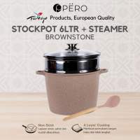 Pero Stock Pot Panci Gentong 24cm with Glass Lid / Panci Granite Anti Lengket / Panci Granite Besar Kapasitas 6 Liter Anti Lengket