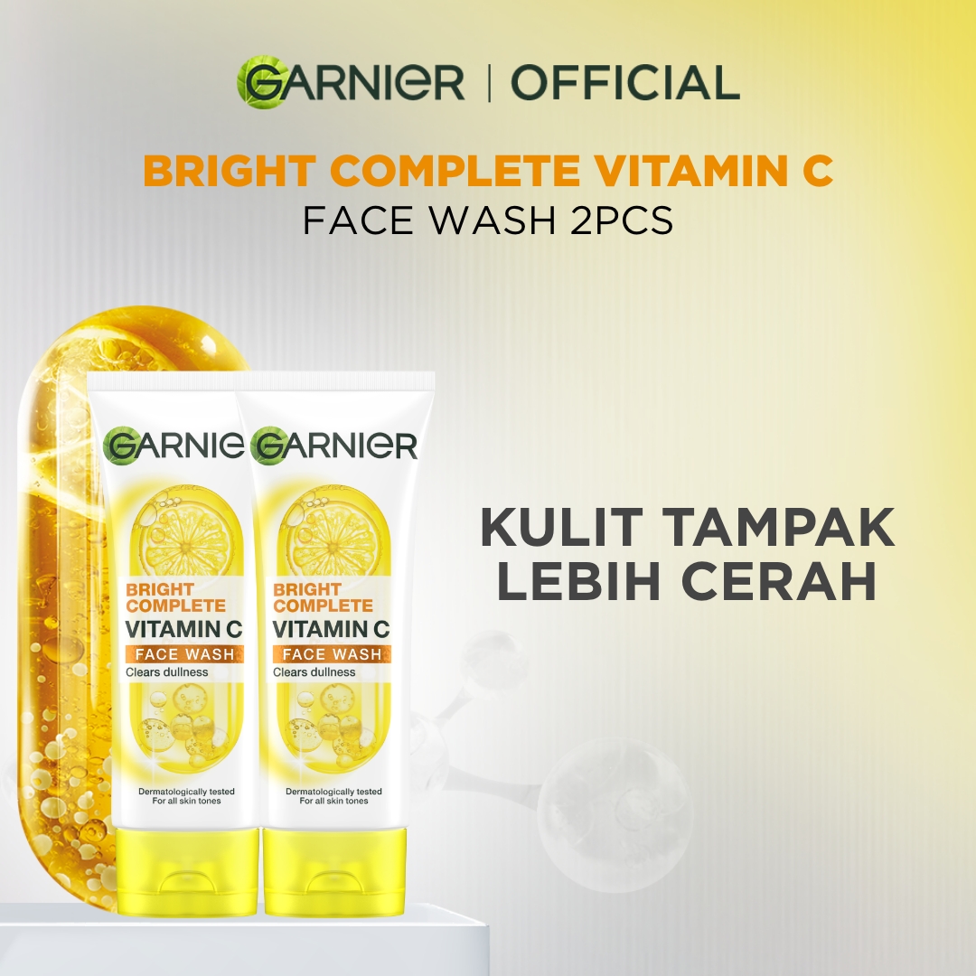 (PAKET HEMAT ISI 2) Garnier Bright Complete Brightening Face Wash Skin Care - 100ml x 2 (Pembersi...