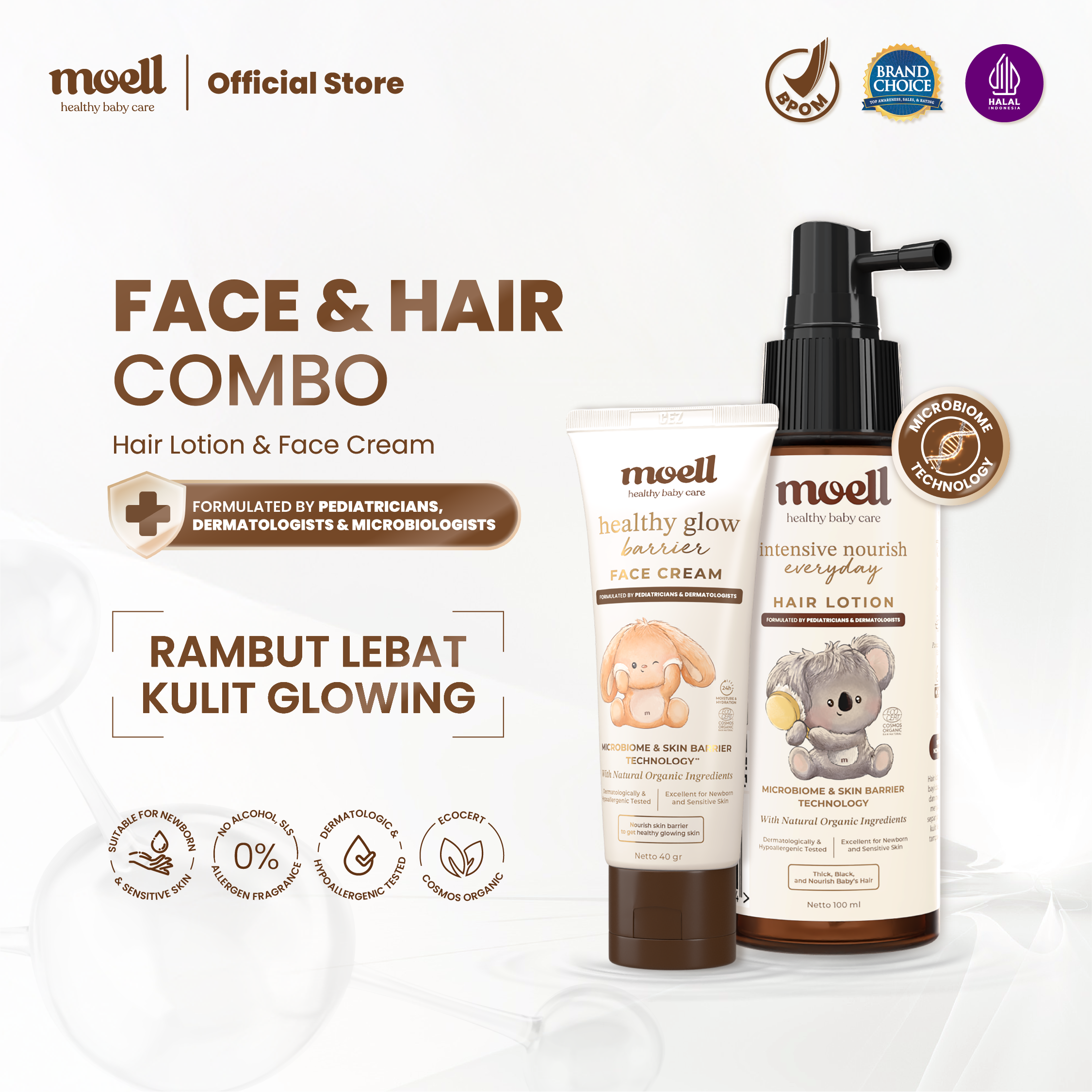 Moell Special Bundling Hair Lotion & Face Cream Baby - Skincare Baby - Natural Organic