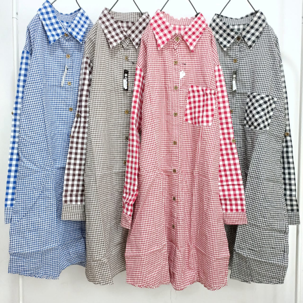 TUNIK KEMEJA KATUN KOTAK 105 tunik kemeja katun kotak 105