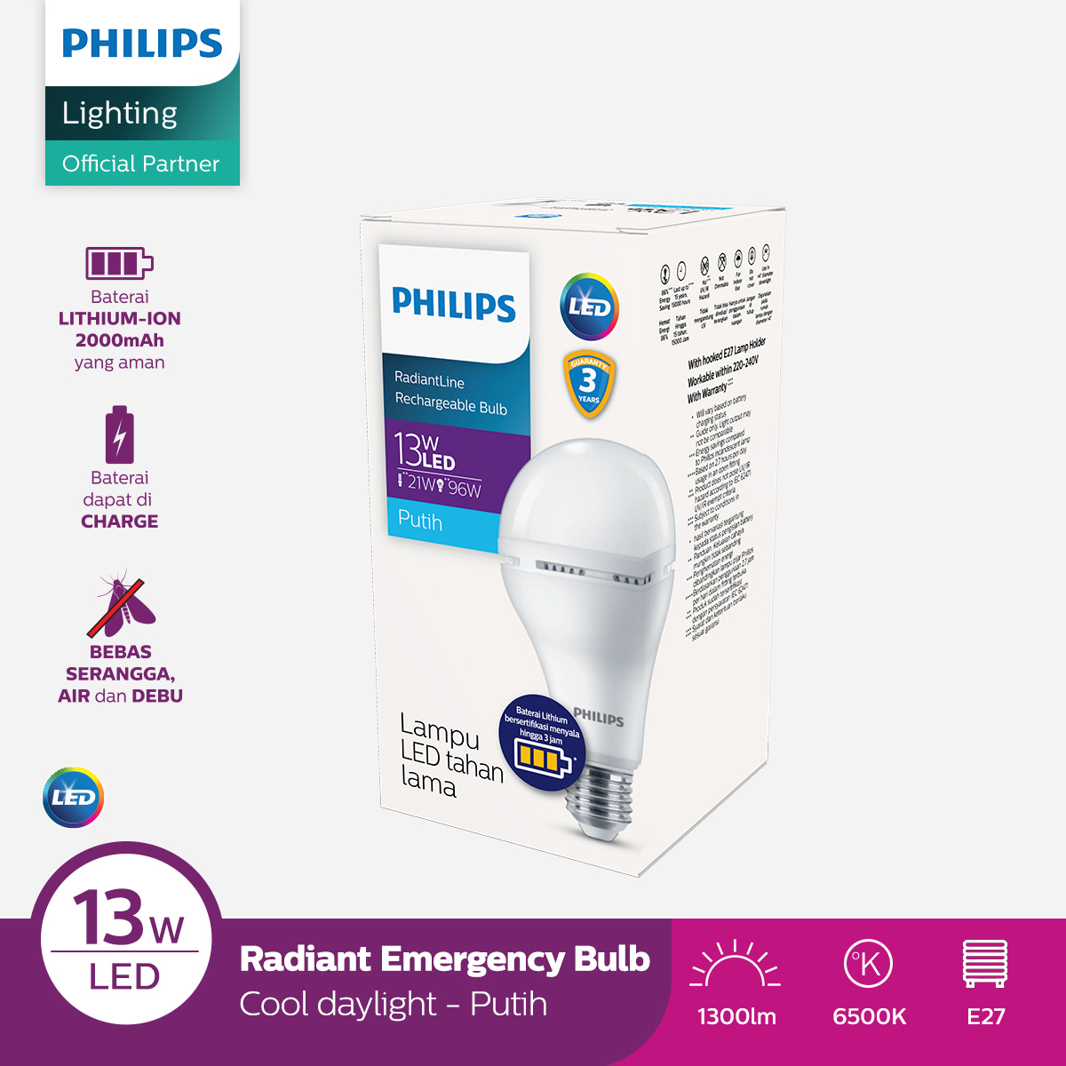 Philips Radiantline Emergency LEDBulb 13W E27 6500K 230V Putih