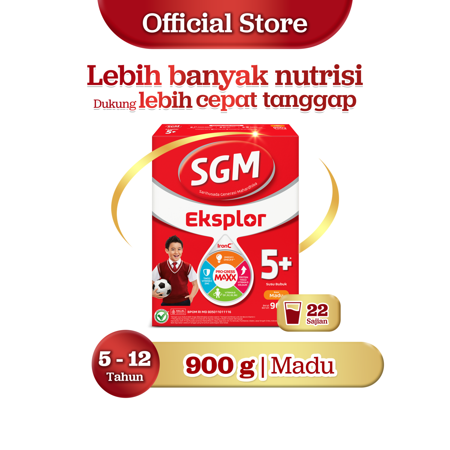 SGM Eksplor 5+ dengan IronC Susu Bubuk Rasa Madu 900gr - Untuk Usia 5-12 Tahun
