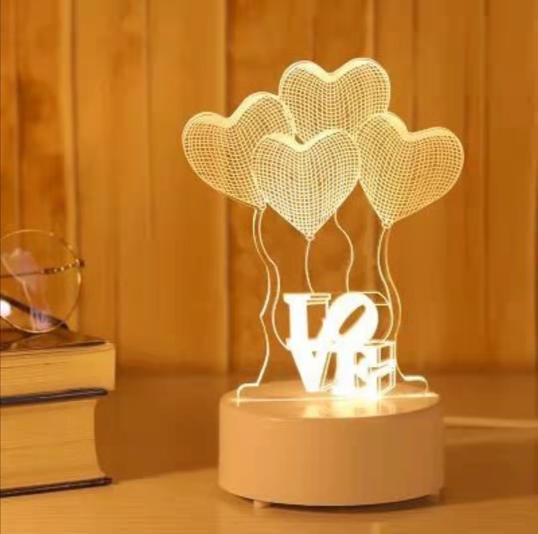 Lampu Tidur 3D Transparan Akrilik 3 Warna Lampu