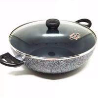 Maxim Neostone Wok Marble Ceramic Wajan Penggorengan 30 Cm + Tutup Kaca
