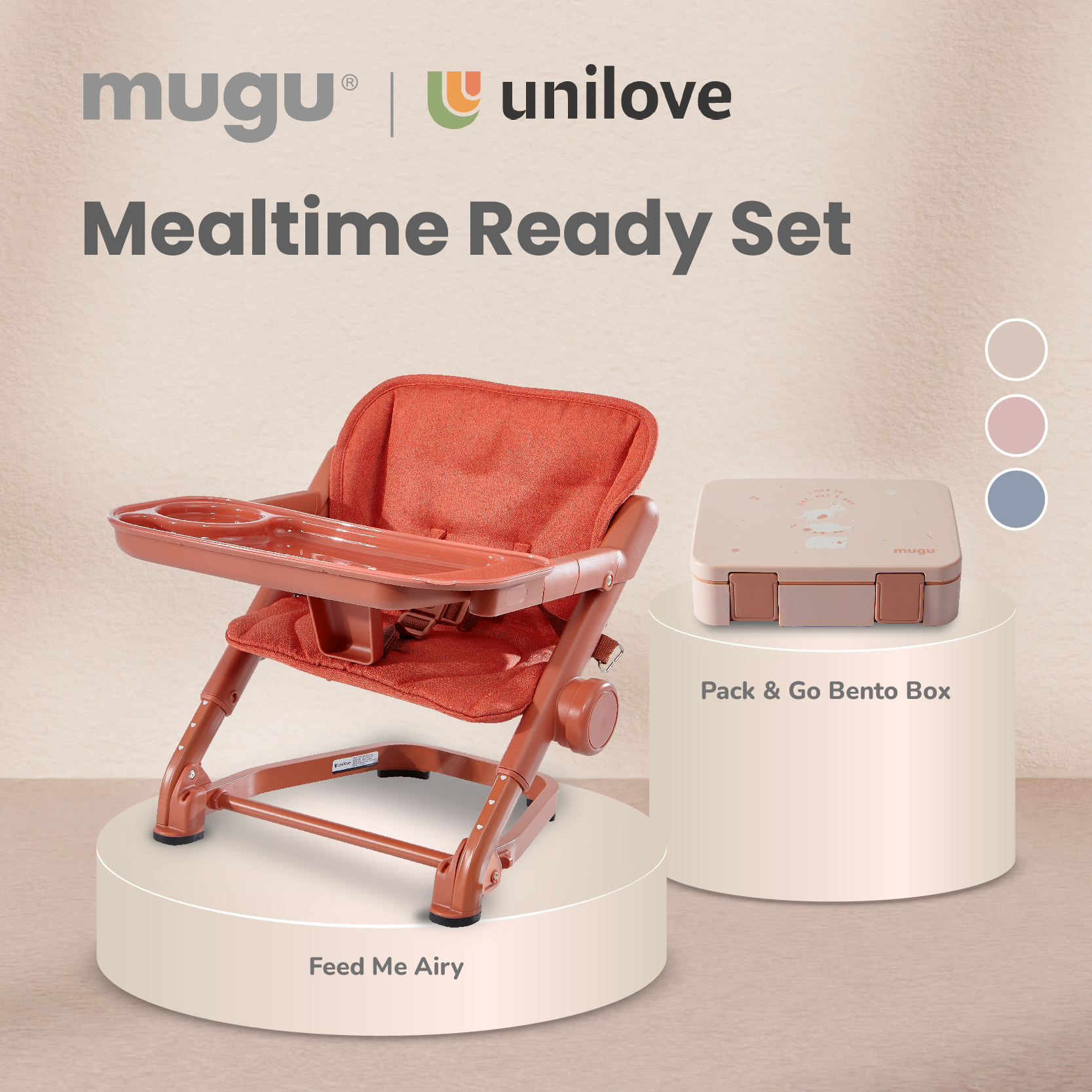 mugu X Unilove Feed Me Mealtime Ready Set On The Go Kursi Makan Anak Bundling Kotak Makan Bento