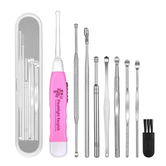 9 Pcs Pembersih Telinga Korek Kuping Besi Stainless Steel Anti Karat