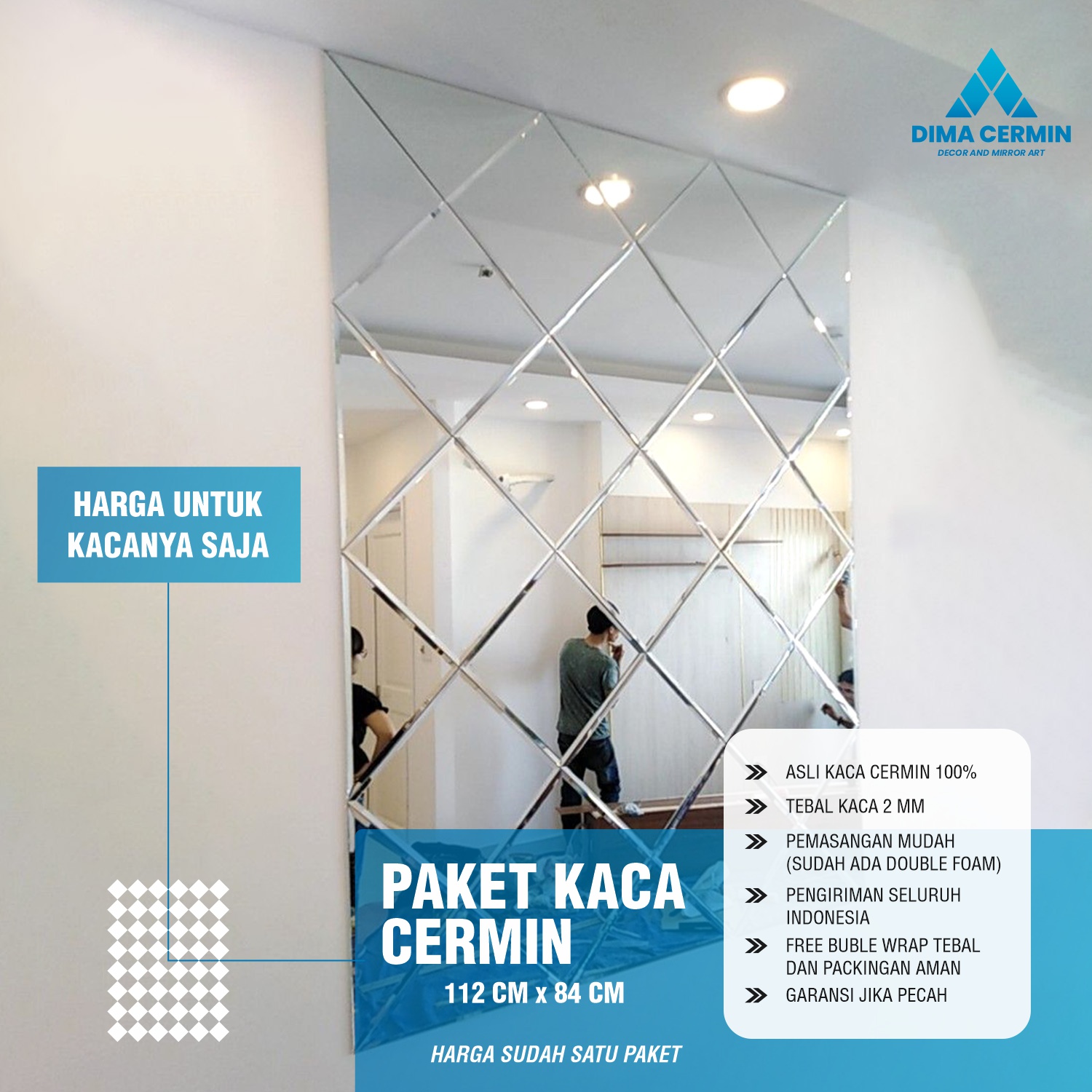 Paket Kaca Cermin Moulding Ukuran 112CM x 84CM Aesthetic Kaca Asli 100%