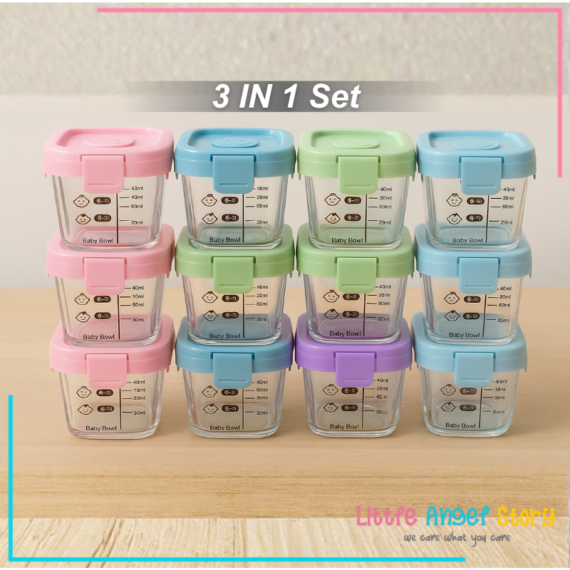 Tempat MPASI Kaca Tempat Makan Bayi Anti Tumpah Kontainer Wadah Snack Mpasi Tahan Panas Microwave Peralatan Makan Bayi Mangkok Piring Gelas Kaca Kedap Kulkas Baby Food Glass Jar Silicone Container Mpasi