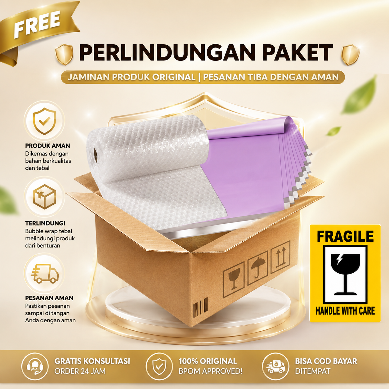 100% GRATIS | Perlindungan Paket Tambahan Bubble Wrap Tebal & Anti Bocor