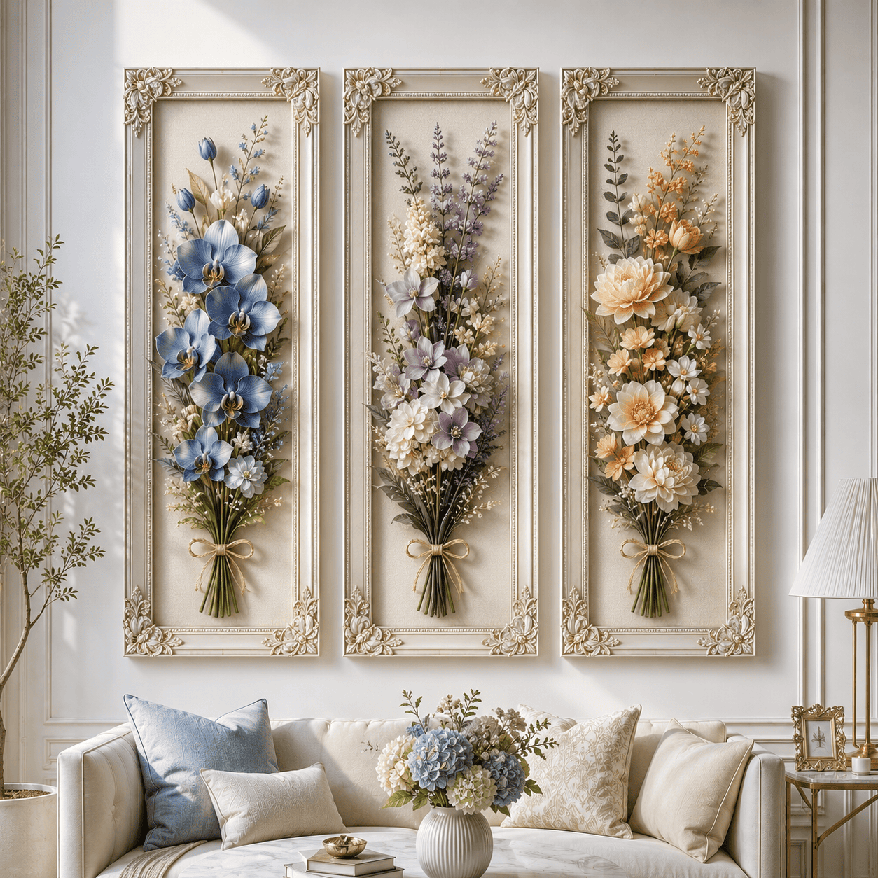 3 Pcs Hiasan Dinding Estetik 3D Mewah Gambar Bunga Ukuran 10x28cm