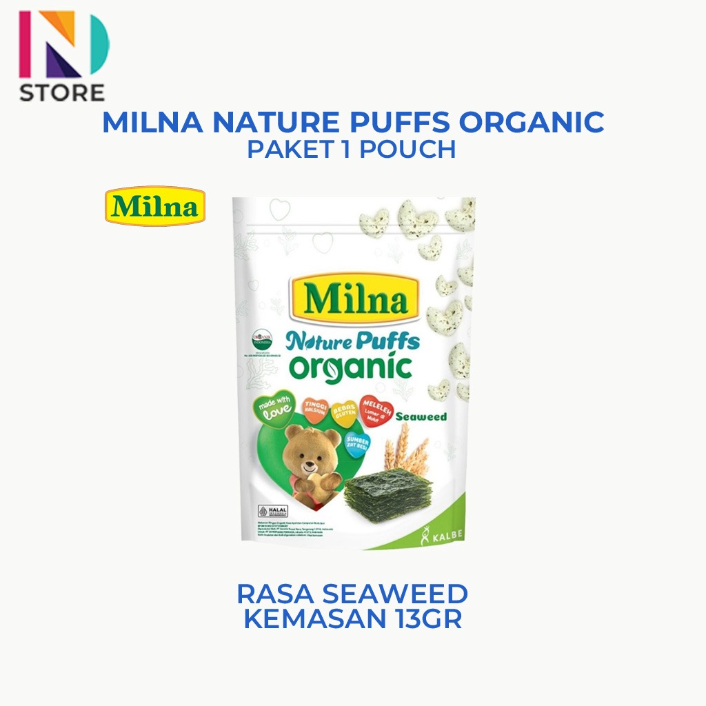MILNA Nature Puffs Organic Rasa Banana/Seaweed Kemasan Pouch 13/15GR