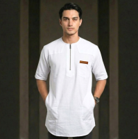 Baju koko putih pria dewasa tangan pendek bahan katun oxpord premium brand AZLINA