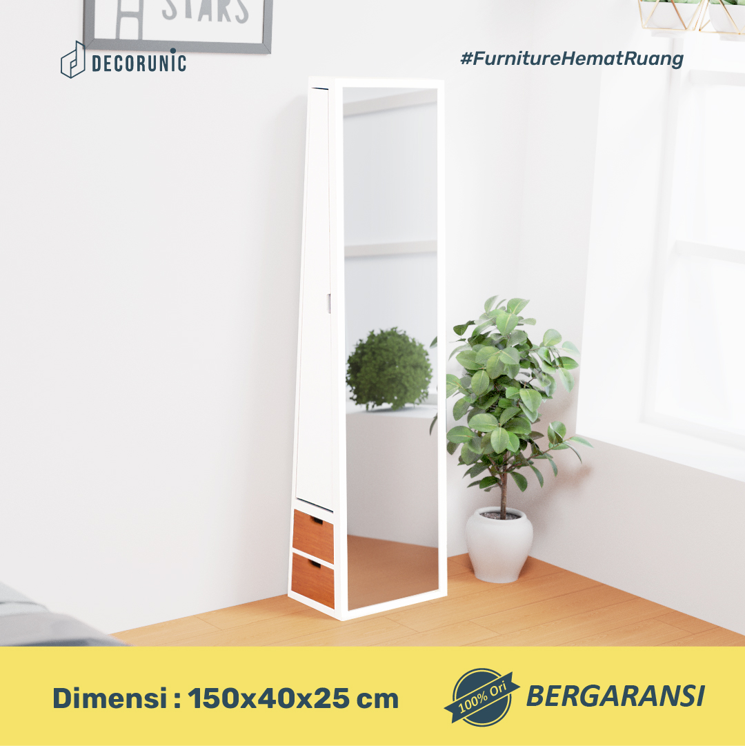 Decorunic Standing Mirror Cermin Full Body dengan Rak Make Up - Cermin Berdiri dengan Rak Penyimpanan Lemari Rak Kosmetik Storage Minimalis - Naura Make Up Hijab