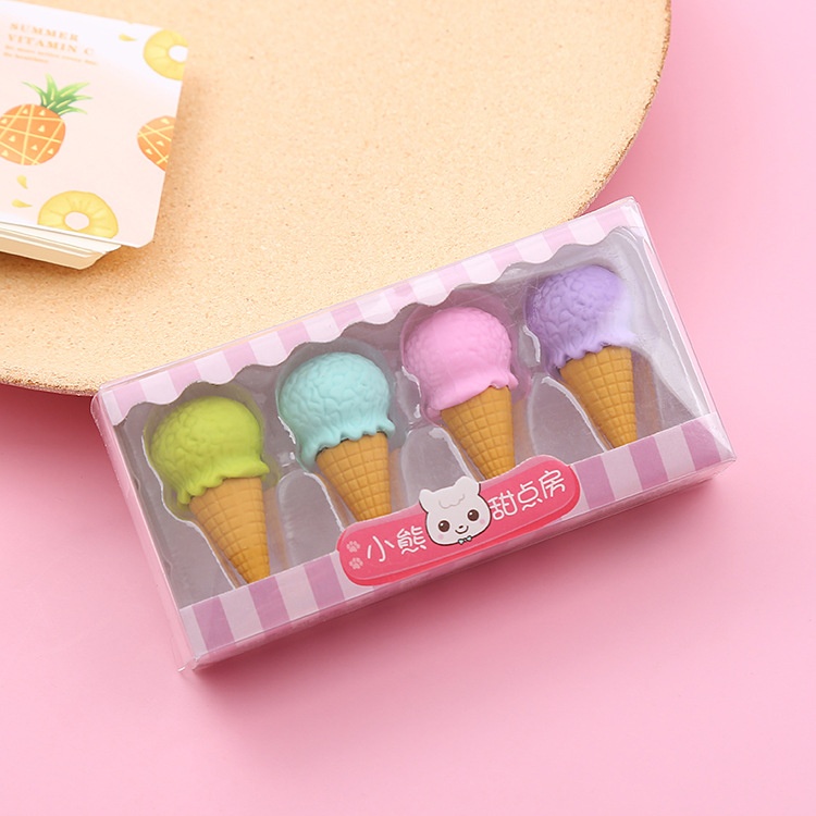 Gratis Ongkir - Penghapus Pensil Lucu Set 4Pcs / Penghapus Set Cute / Penghapus Model Ice Cream