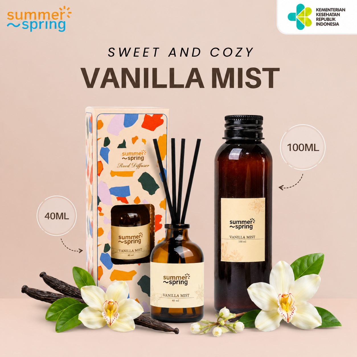 All Varian Reed Diffuser Summerspring Pengharum Ruangan Aromatherapy 40ML 100ML Wangi Enak Tahan Lama