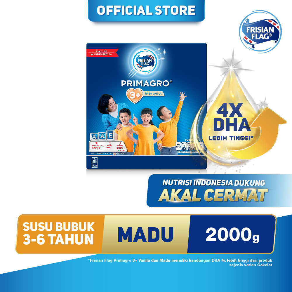 Frisian Flag Primagro 3+ Madu 2000gr (3-6 tahun) - Susu Formula Pertumbuhan Anak
