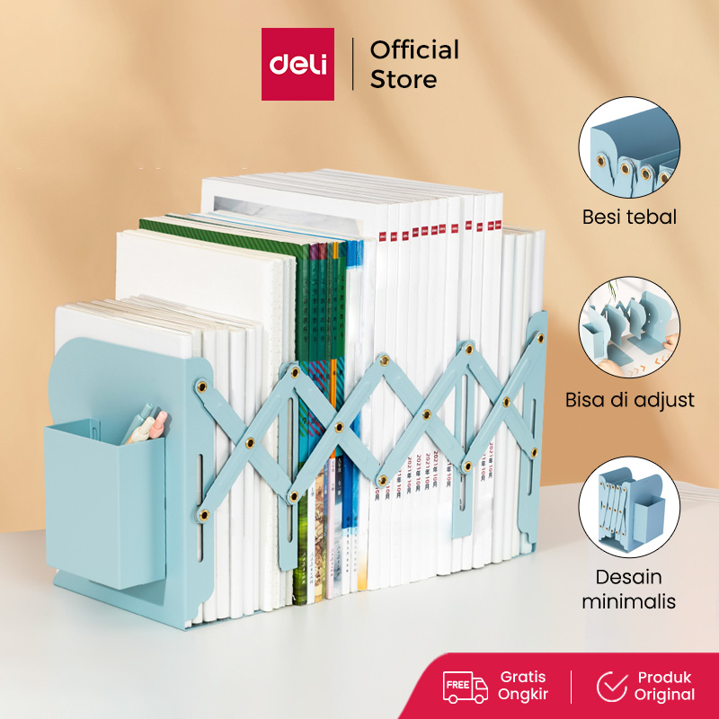 Deli Pembatas Buku Besi Stretch / Book End Dengan Pen Holder Dapat Diadjust TB50X