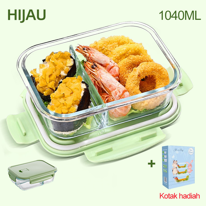 GYT （2IN1） Kotak Makan Siang Kaca 1040ml(Dapat Dipanaskan Dalam Microwave)/Safe Penyimpanan Makanan