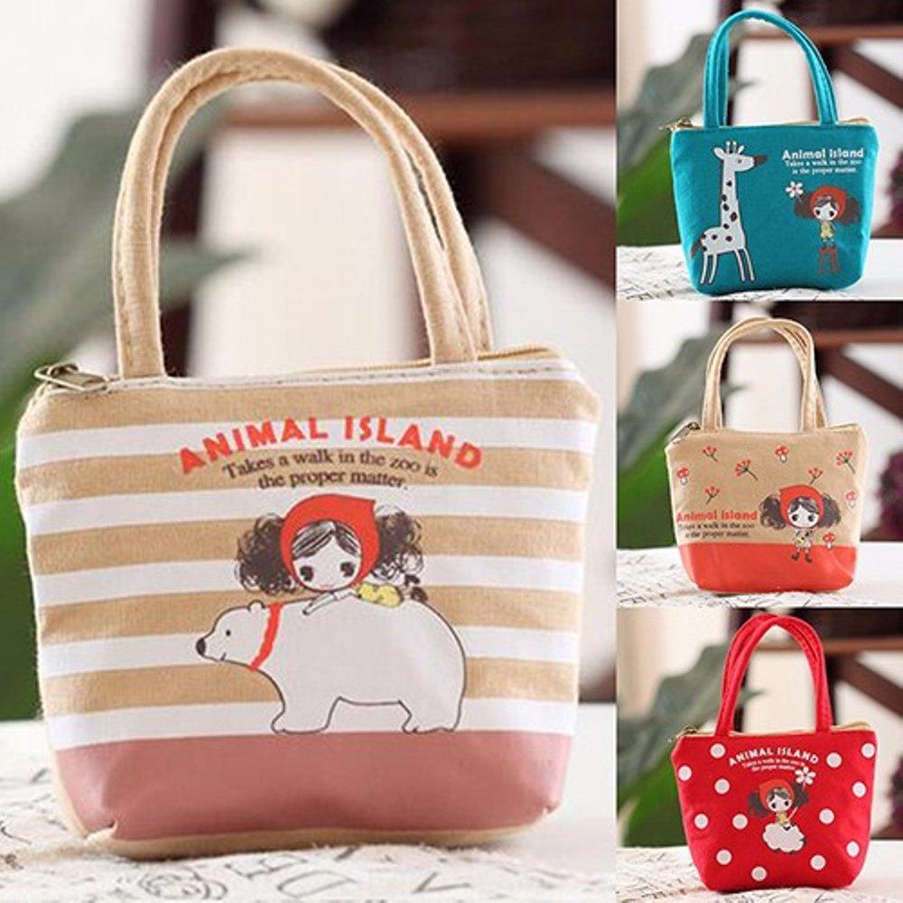 LE429 Dompet Koin Handbag Kecil Motif Bahan Kain Tebal Tempat Penyimpanan Koin Unik Lucu dompet koin motif/dompet tempat koin karakter