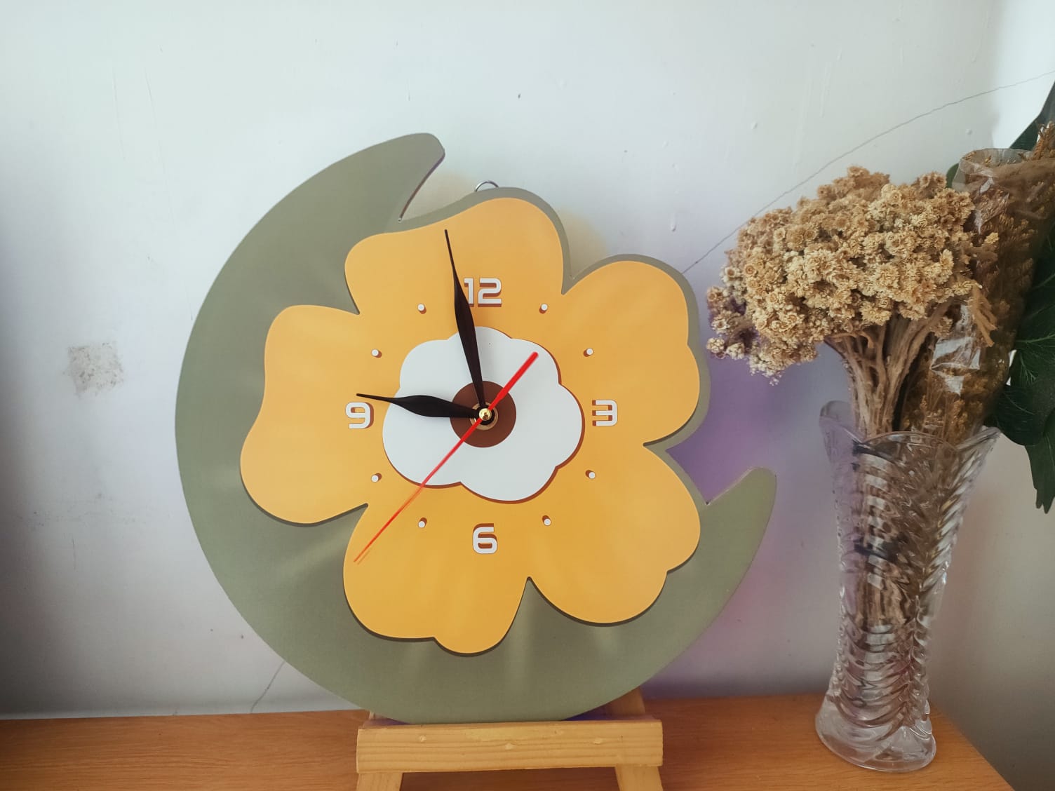 RC 198 Jam Dinding BUNGA BOHO AESTETIK LED HOME Sweet Home Hiasan dinding Ruang tamu/ kamar tidur