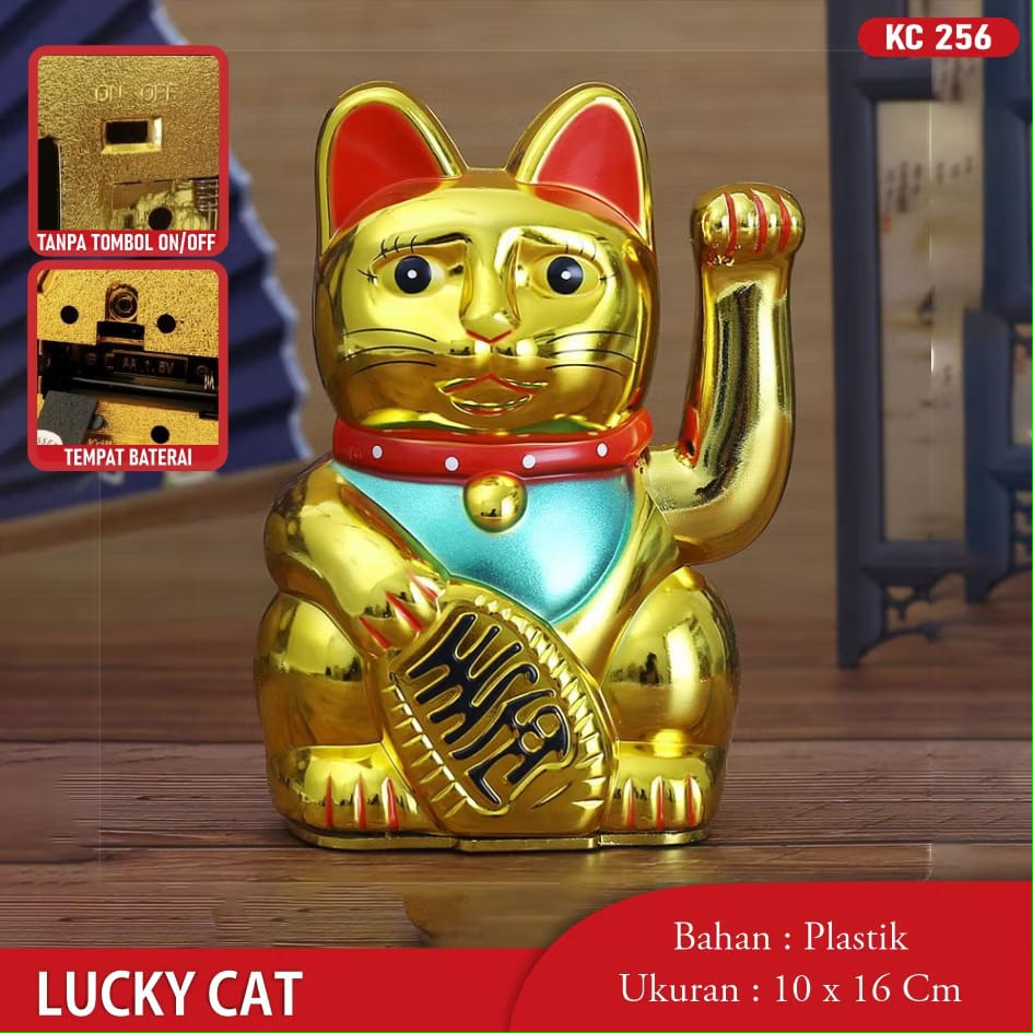 Kucing Rejeki Kucing Maneko Neki / Lucky Cat Baterai Tinggil 16cm