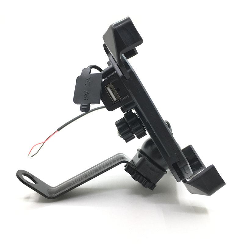 Universal Holder Motor + Charger Untuk HP / GPS Model: Universal Carger 2A holder hp motor stang handlebar universal smartphone mount usb charger – kuning